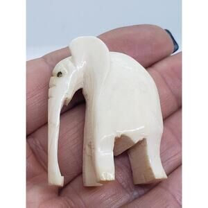 Vintage Hand CarvedElephant Figurine Miniature Collectible Cute